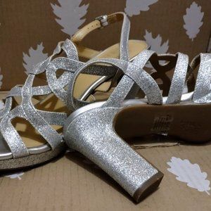 Naturalizer Cameron Sandal Sling Heels Strappy Silver Platform 8.5 ~ Hardly worn
